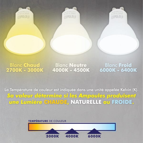 Ampoule led GU10 2700K° - 230V - Blanc chaud - 500 lumens - 5W