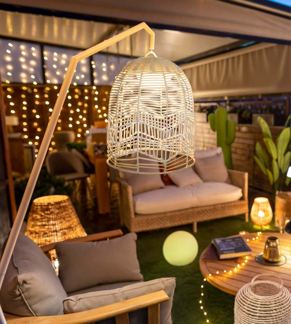 Lampadaire rechargeable avec abat jour SANTORINI - Design Méditerranéen - Extérieur et Intérieur