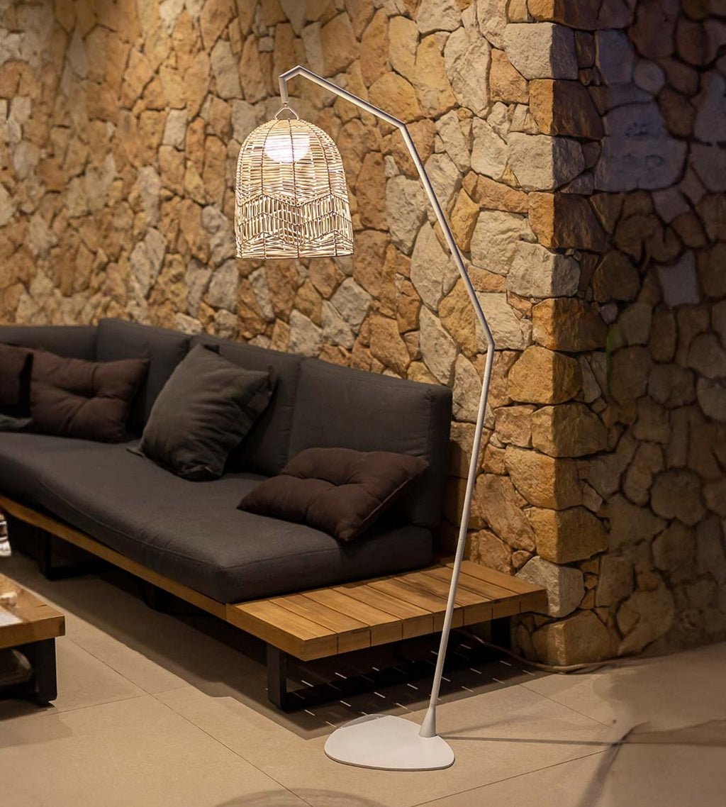 Lampadaire rechargeable avec abat jour SANTORINI - Design Méditerranéen - Extérieur et Intérieur