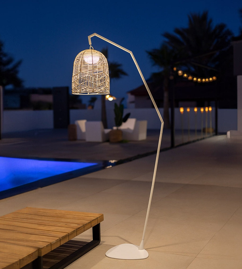 Lampadaire rechargeable avec abat jour SANTORINI - Design Méditerranéen - Extérieur et Intérieur